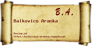 Balkovics Aranka névjegykártya